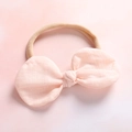 Soft pink linen bow headband for babies with high-elastic seamless nylon band - Pink