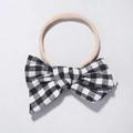Detail of baby nylon headband with a black and white gingham checkered bow - Black White Gingham Style (2)