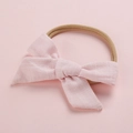 Diadema de lino rosa con lazo para bebé y banda elástica de nailon suave sin nudos - Rosa