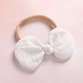Cute white linen bow headband for baby with soft nude elastic nylon hair band - White