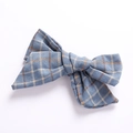 Close-up of handmade blue and yellow plaid cotton linen bow hair clip for girls - Blue Plaid