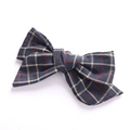 Detail view of handmade navy blue plaid cotton linen bow hair clip for girls - Navy Plaid