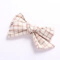 Handmade linen plaid bow hair clip for girls featuring brown and cream checkered pattern - Beige Checkerboard
