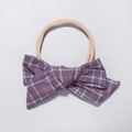Close-up of purple plaid bow nylon headband with soft high-elastic nude band for babies - Purple Checkered Style (11)