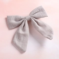 Close-up of light gray cotton linen bow hair clip showing textured fabric weave detail - Light Grey(10)