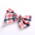 Classic cotton linen plaid bow hair clip for girls with red and navy tartan pattern - Pink Black Plaid