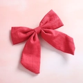 Detailed macro view of the dark red slub cotton fabric texture on the bow hair clip - Dark Red (8)