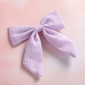Close-up of light purple slub cotton swallowtail bow hair clip with textured fabric detail - Light Purple (7)