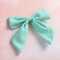 Mint green slub cotton bow hair clip for girls featuring natural linen texture finish - Mint Green(4)
