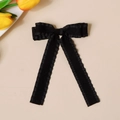 Dettaglio del fermaglio per capelli a fiocco in velluto nero con bordi a balze e nastri - 8# Nero