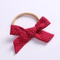 Detail of red cotton linen bow headband for baby girls with high elastic nylon soft band - Red