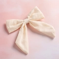 Minimalist cream cotton slub fabric bow hair clip with ribbons for toddler girls - Off-white (2)