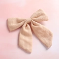 Beige slub cotton oversized bow hair clip for girls with natural linen texture - Beige (1)