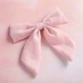 Pink slub cotton swallowtail bow hair clip for girls with solid color textile texture - Pink(3)