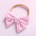 Bandeau bébé avec nœud en tissu sergé rose et ruban en nylon hautement élastique - Rose