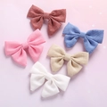 Five-piece set of girls linen bow hair clips in wine, blue, pink, beige and white - Random Color
