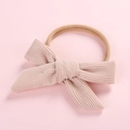 Detail of pink corduroy bow headband with soft high-elastic nylon band for babies - Khaki