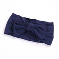 Soft dark blue wide nylon headbands for babies with large bow knot accessory - Navy Blue