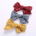 Set of three handmade cotton linen checkered bow hair clips in red, blue, and yellow colors - Random Color