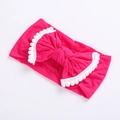 Detailed texture of rose red elastic baby headband with white pom-pom bow edge - Rose Red with White Edge