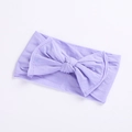 Detailed view of light purple baby headband with soft knit texture and large double bow - Purple