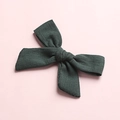 Handmade forest green cotton bow hair clip for girls with natural fabric texture - Olive Green
