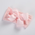Close-up of soft pink nylon headband for baby girls with large ribbed grosgrain bow - Light Pink
