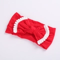 Elastische baby hoofdband in rood met een grote strik en witte pom-pom decoratieve rand - Rood