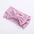 Zachte nylon baby haarband met grote lavendelkleurige strik en pompon kanten rand - 29 Taropaars