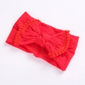 Rode baby haarband met grote strik en zachte pompons op rekbare nylon stof - 21 Rood (Bijpassende Rand)