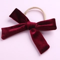 Bandeau à nœud en velours de 5 pouces avec nylon élastique doux pour bébés en rouge foncé - Bordeaux