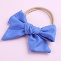 Bandeau bébé avec nœud en coton bleu et ruban en nylon souple pour nouveau-nés - Bleu foncé