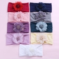 Set of 9 soft elastic nylon baby headbands with large chiffon floral petals and beads - Multicolor