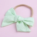 Bandeau bébé en coton vert clair avec nœud et ruban en nylon élastique pour filles - Vert Émeraude