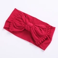 Elastic red nylon headband with a large pom-pom fringe bow for babies and girls - Dark Red