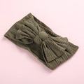 Detailed cable knit texture of olive green baby headband with large decorative bow - Army Green
