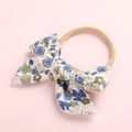 Bandeau bébé avec nœud en coton fleuri et ruban en nylon élastique souple - Imprimé Bleu