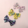 Lot de trois barrettes à nœuds en coton fleuri pour filles en rose, jaune et violet - Style mixte