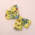 Floral print cotton bow hair clip for girls with yellow berry pattern on pink background - Yellow Floral
