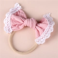 Pink baby headband with soft lace-edged nylon bow for infant hair accessories - Dusty Pink