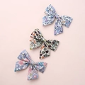 Three-piece set of floral print cotton bow hair clips for girls in pastoral style - Random Color