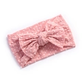 Pink soft nylon baby headband with white polka dots and a large decorative bow - Dark Dusty Pink