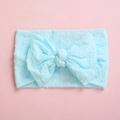 Soft light blue nylon baby headband with white polka dots and large bow detail - Sky Blue