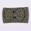 Olive green nylon baby headband with white polka dots and large decorative bow - Army Green