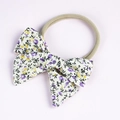 Floral print bow baby headband with high-elastic nylon band in purple and yellow tones - Purple Flower