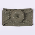 Elastic dark green polka dot headband with soft donut-shaped knot for babies - Army Green