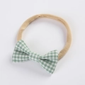 Bandeau bébé à nœud à carreaux vert et blanc avec sangle élastique en nylon doux - Gingham Vert et Blanc (3)