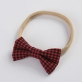 Detail of red and black buffalo plaid bow with high-elastic soft nylon headband for babies - Red and Black Gingham (6)