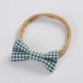 Detailed macro view of the blue plaid cotton bow on a soft elastic nylon baby headband - Light Blue and White Gingham (7)