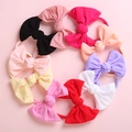 Set of 10 soft nylon baby bow headbands in various colors for newborn girls photography - Random